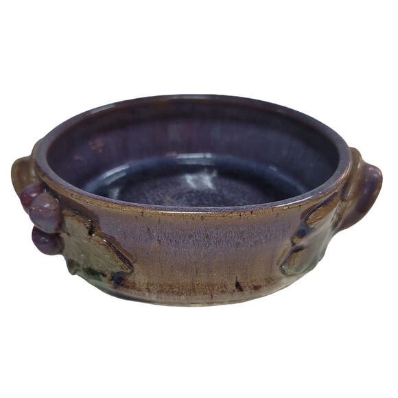 Art pottery 8" Handthrown double handle bow signed Douglas 08 Blue Earthtones - Picture 1 of 11
